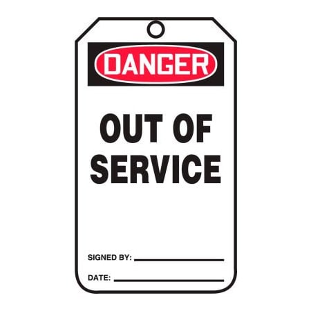 Accuform Danger Out Of Service Tag, PF-Cardstock, 25/Pack